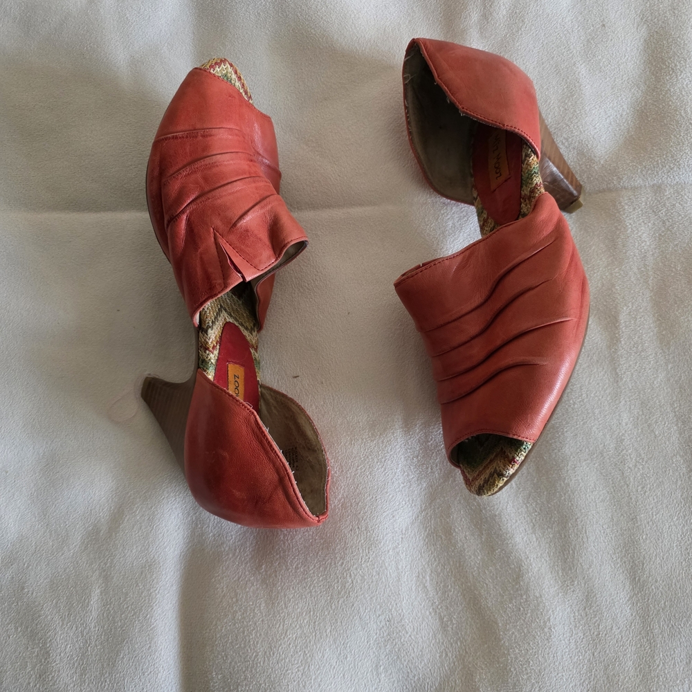 Miz Mooz Walker Red Leather Open Toe Slip-on Shoessize 6.5 - Picture 4 of 12